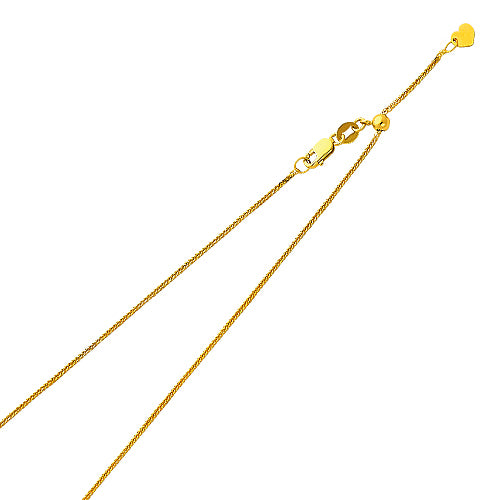 14K Yellow gold adjustable wheat necklace with a small heart charm on end and lobster clasp.