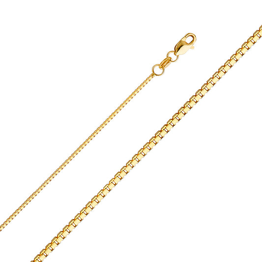 14K Yellow gold box chain with lobster clasp.